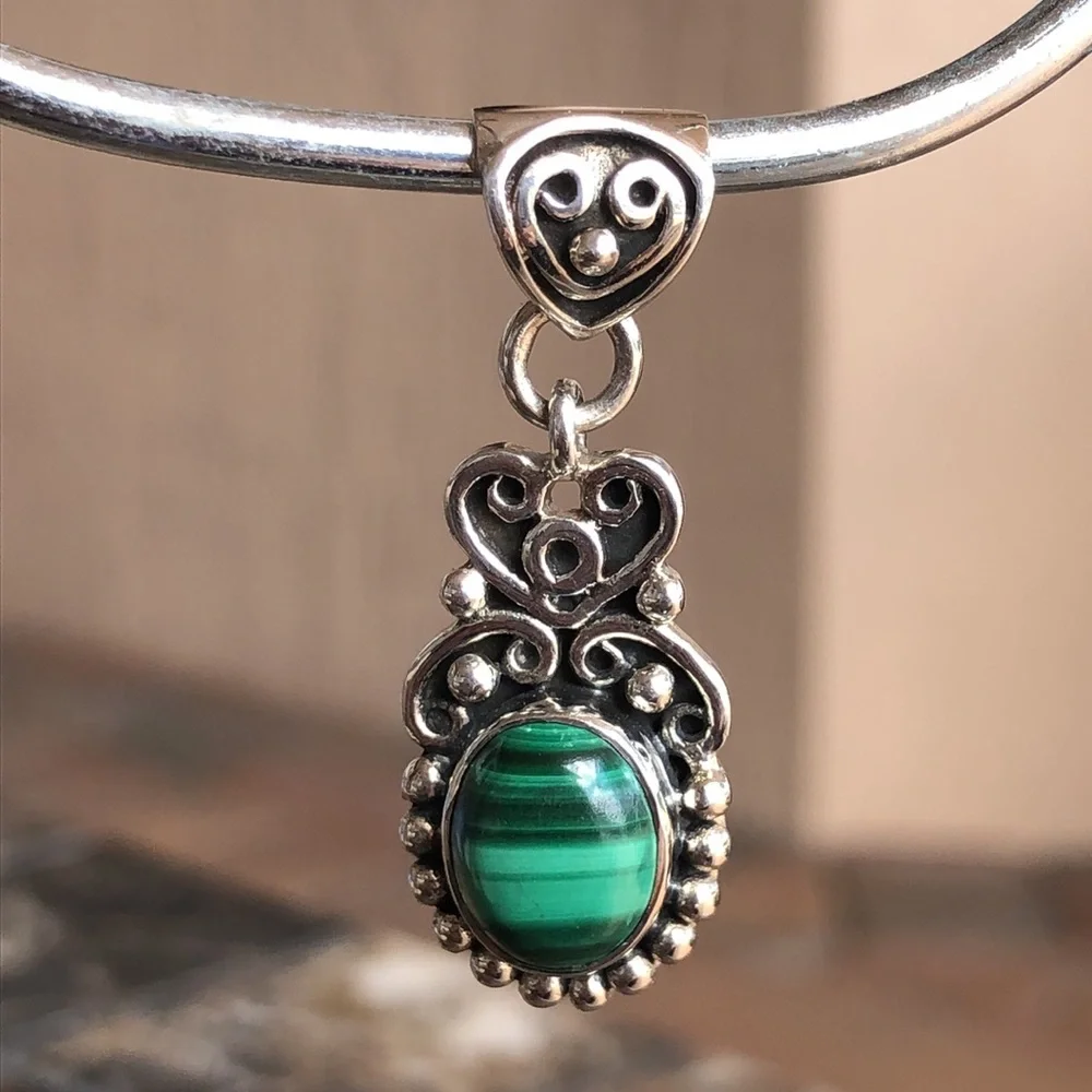 Malachite Sterling Silver Pendant 18” Necklace
